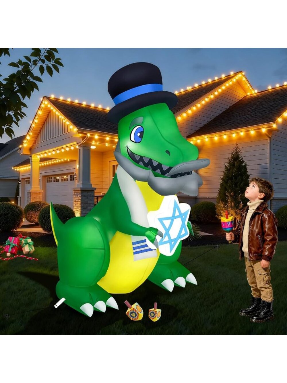🎃 Hanukkah Inflatable Dragon Blow Up Yard Build-in LEDs Dinosaur Outdoor Decor